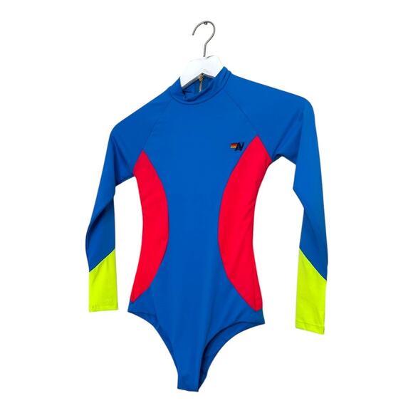 Aviator Nation Color Block Long Sleeve Surf One Piece Swimsuit XS - Picture 3 of 9